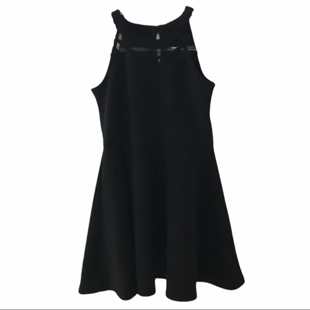 Place Black A-line Sleeveless Dress w/ Sheer Insets at Neckline - XXL Girls 16